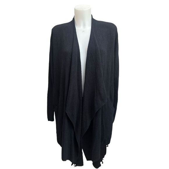 Barefoot Dreams cozy Chic Lite Black OpenFront Waterfall Fuzzy Knit Cardigan M/L - Picture 1 of 10
